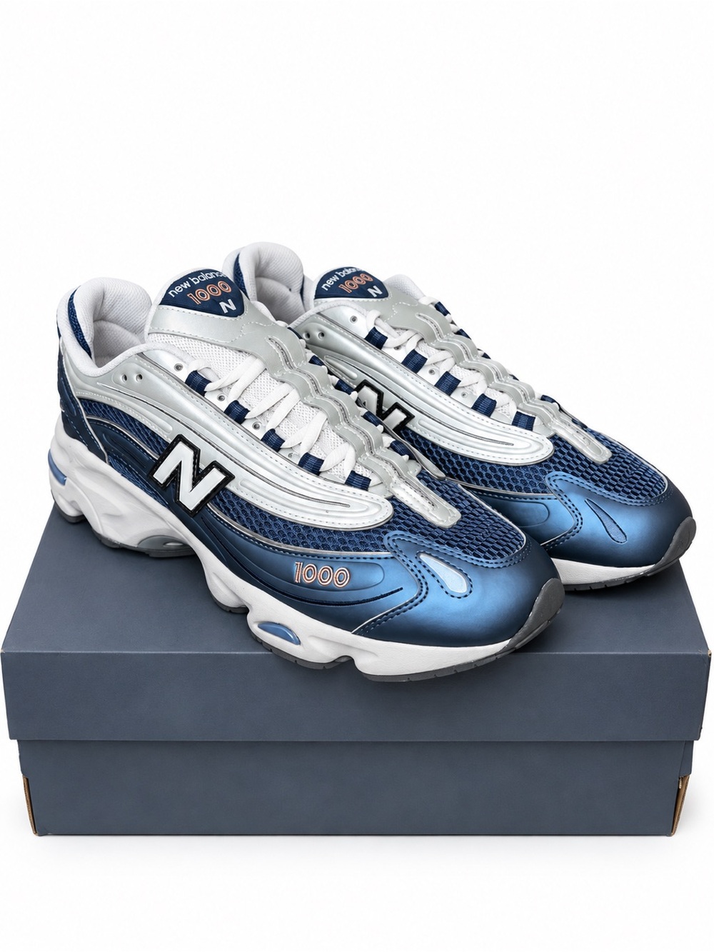 NEW BALANCE 1000 Metallic Blue Navy Silver White Running Shoes Sz 10.5D NIB